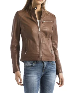 Femme Blue Wellford Veste en Cuir Pearl cognac