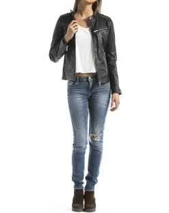 Hot Blue Wellford Veste en Cuir Pearl noire