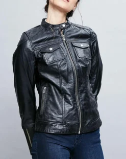 Femme Chyston Veste en Cuir Prescillia noire