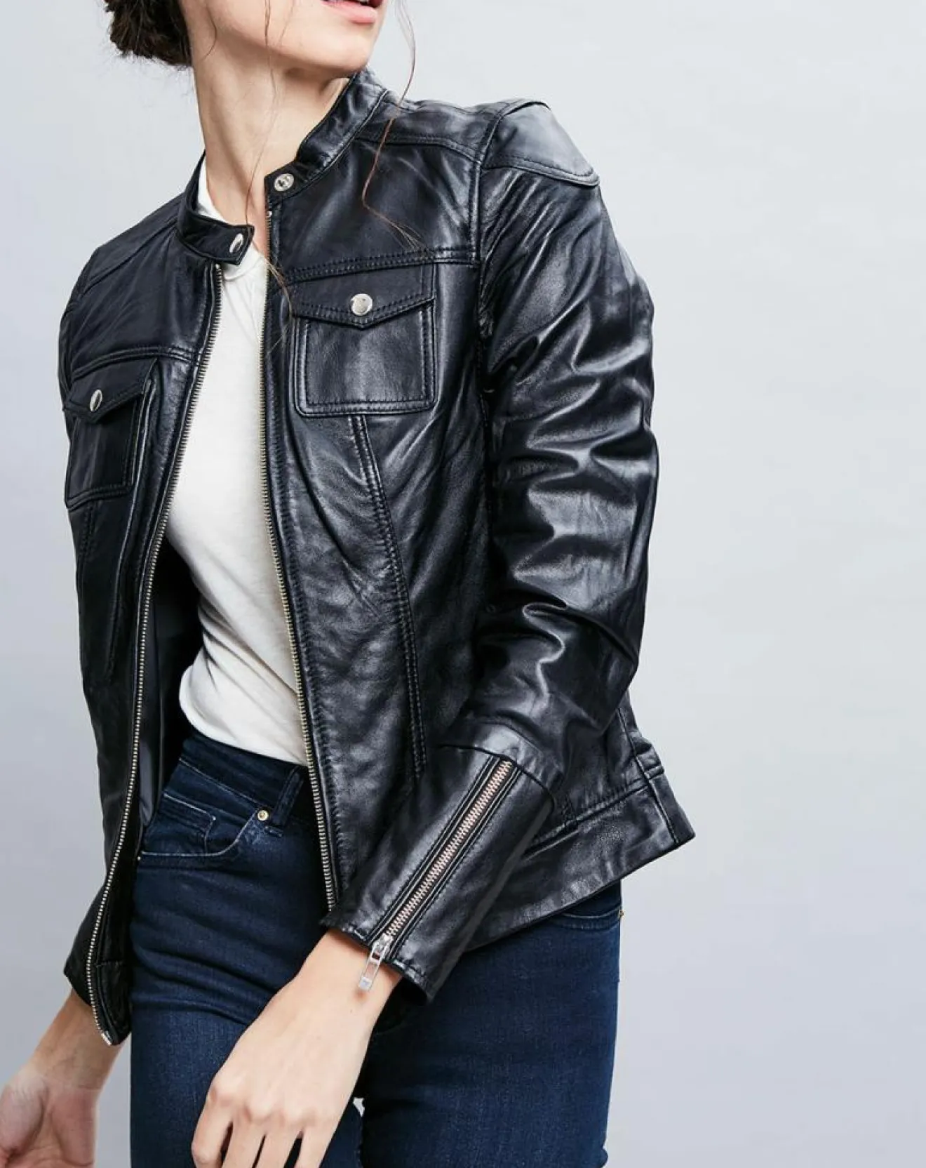 Femme Chyston Veste en Cuir Prescillia noire