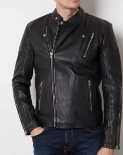 Homme Blue Wellford Veste en Cuir Qasim noire