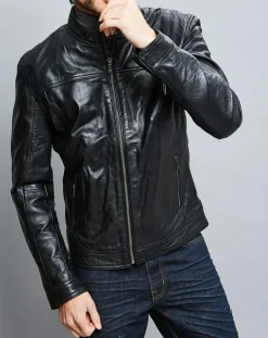 Homme Chyston Veste en Cuir Raphael noire