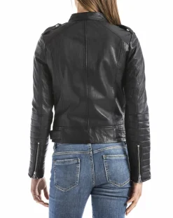 Femme Blue Wellford Veste en Cuir Sanaga noire