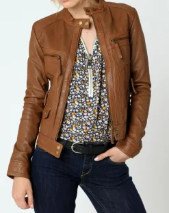 Online Chyston Veste en Cuir Sarah cognac