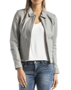 Hot Blue Wellford Veste en Cuir Savara gris clair
