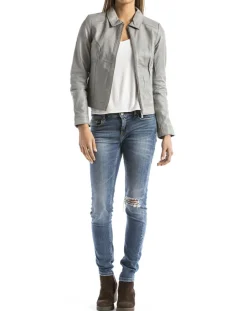 Hot Blue Wellford Veste en Cuir Savara gris clair
