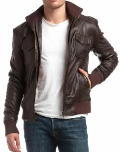 Sale Chyston Veste en Cuir Simon marron