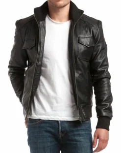 Homme Chyston Veste en Cuir Simon noire