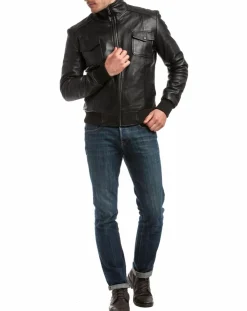 Homme Chyston Veste en Cuir Simon noire