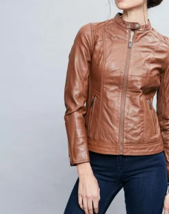 Femme Chyston Veste en Cuir Talia cognac