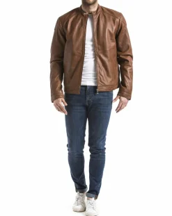 Homme Blue Wellford Veste en Cuir Tchar cognac