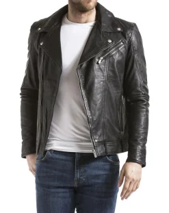 Homme Blue Wellford Veste en Cuir Thames noire