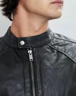 Homme Chyston Veste en Cuir Thibaut noire