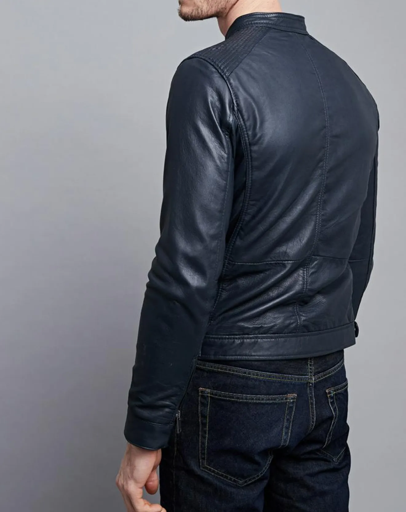 Best Chyston Veste en Cuir Timoty bleu marine