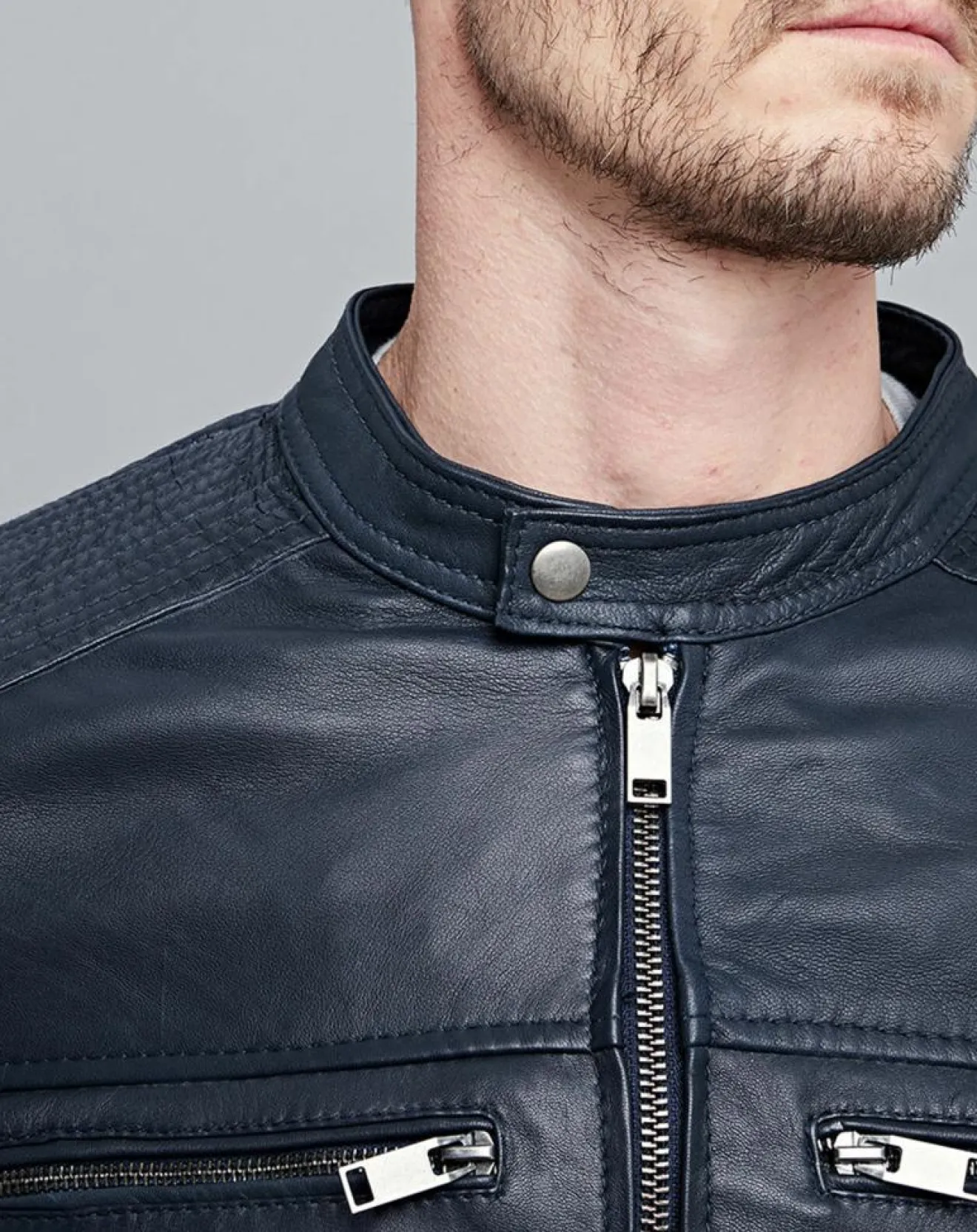 Best Chyston Veste en Cuir Timoty bleu marine