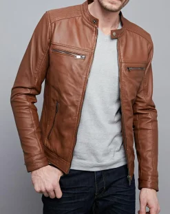 Homme Chyston Veste en Cuir Timoty cognac
