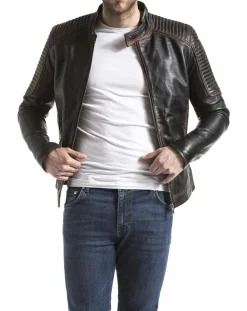 Blue Wellford Veste en cuir Vardo noir vintage