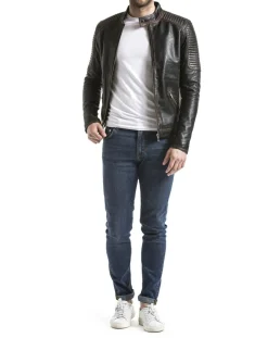 Blue Wellford Veste en cuir Vardo noir vintage