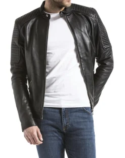 Homme Blue Wellford Veste en cuir Vardo noire