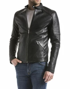 Homme Blue Wellford Veste en cuir Vardo noire