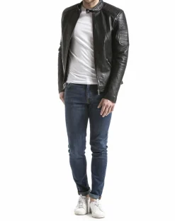 Homme Blue Wellford Veste en cuir Vardo noire