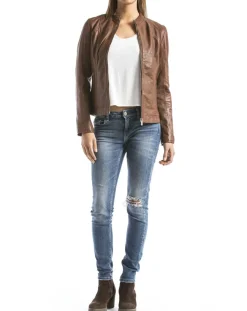 Femme Blue Wellford Veste en Cuir Varenne cognac