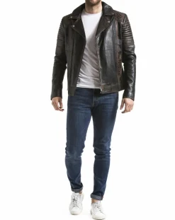 Homme Blue Wellford Veste en Cuir Varus marron vintage