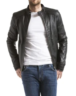 Homme Blue Wellford Veste en Cuir Yangtze noire