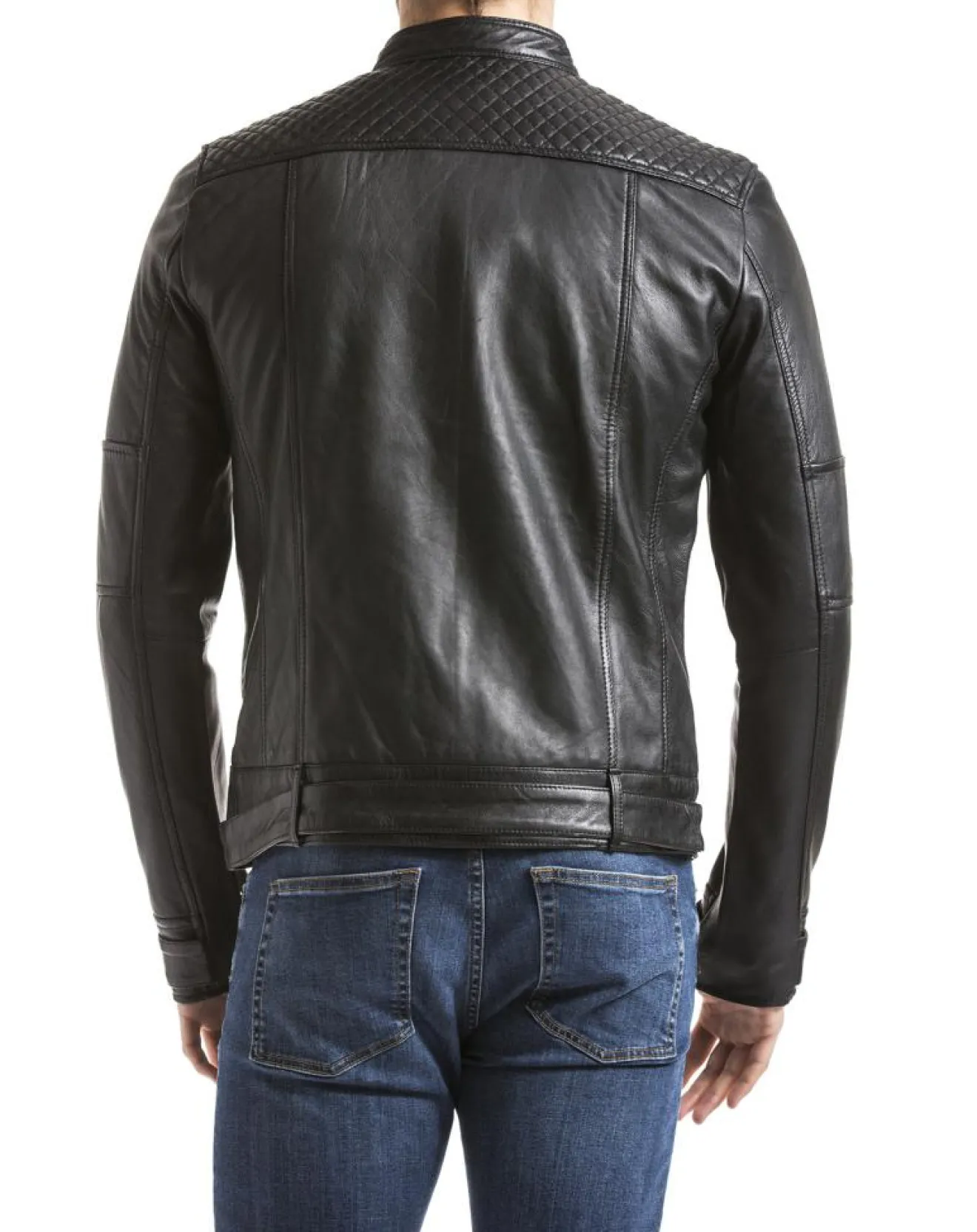 Homme Blue Wellford Veste en Cuir Yangtze noire