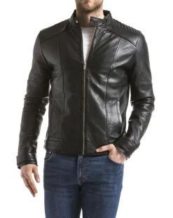 Homme Blue Wellford Veste en Cuir Yangtze noire
