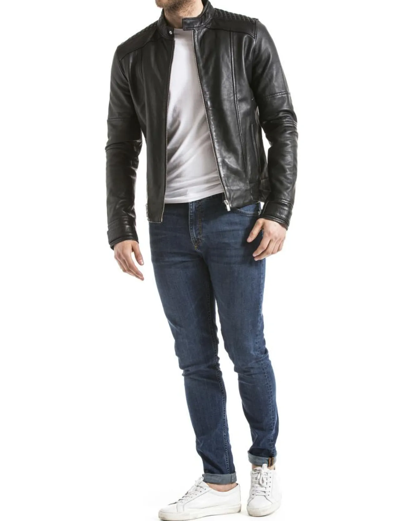 Homme Blue Wellford Veste en Cuir Yangtze noire