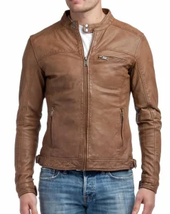 Homme Blue Wellford Veste en Cuir Zack cognac