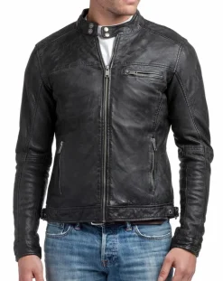 Clearance Blue Wellford Veste en Cuir Zack noire
