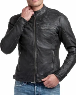 Clearance Blue Wellford Veste en Cuir Zack noire