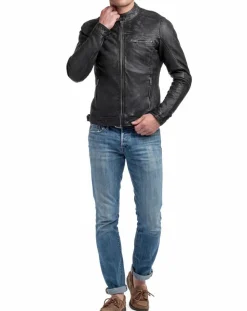 Clearance Blue Wellford Veste en Cuir Zack noire