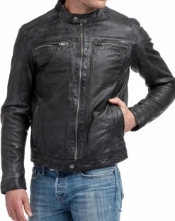 Sale Blue Wellford Veste en Cuir Zadok noire