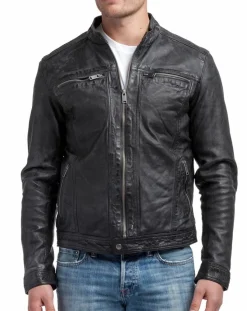 Sale Blue Wellford Veste en Cuir Zadok noire