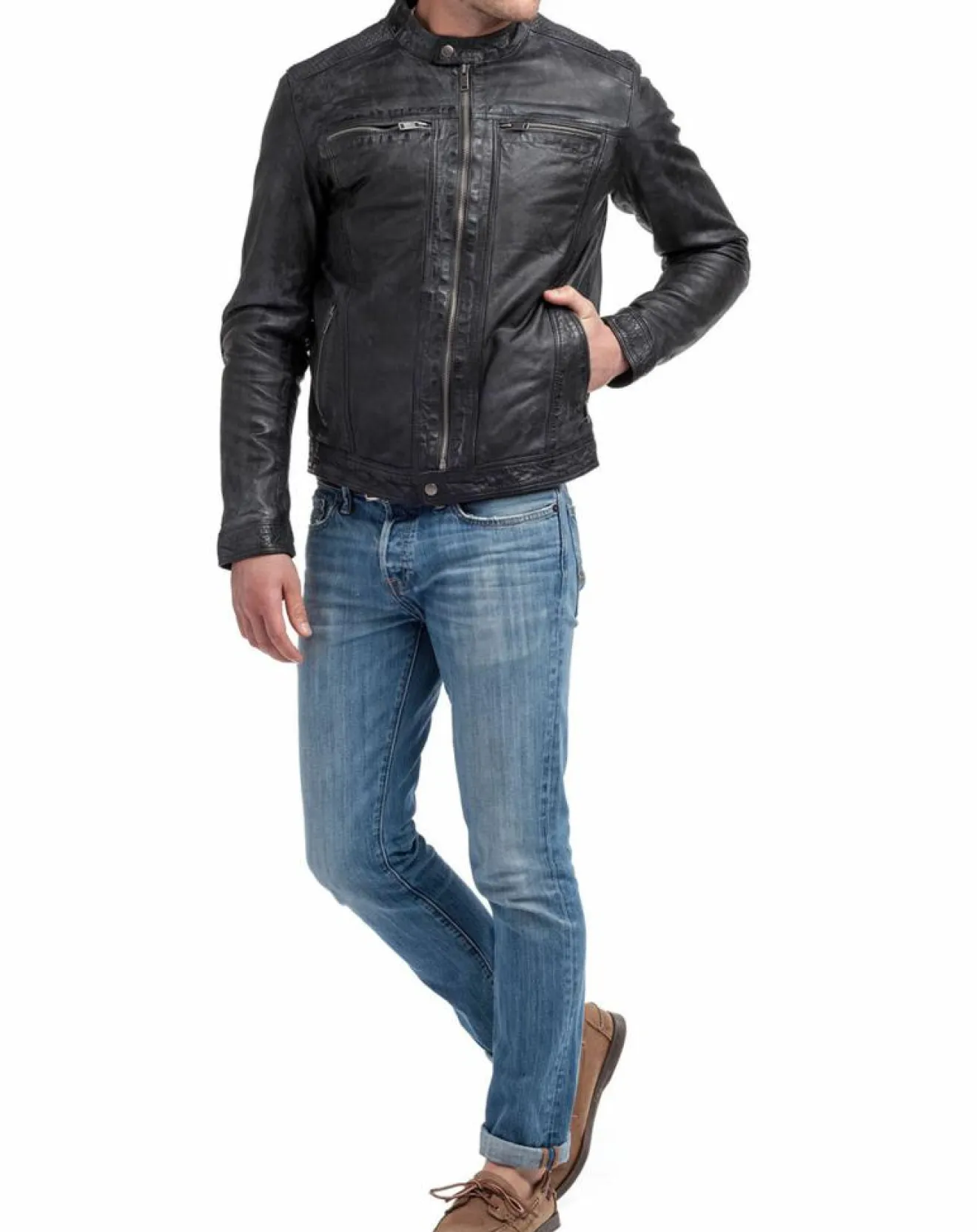 Sale Blue Wellford Veste en Cuir Zadok noire