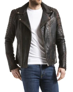 Homme Blue Wellford Veste en Cuir Zambezi marron vintage