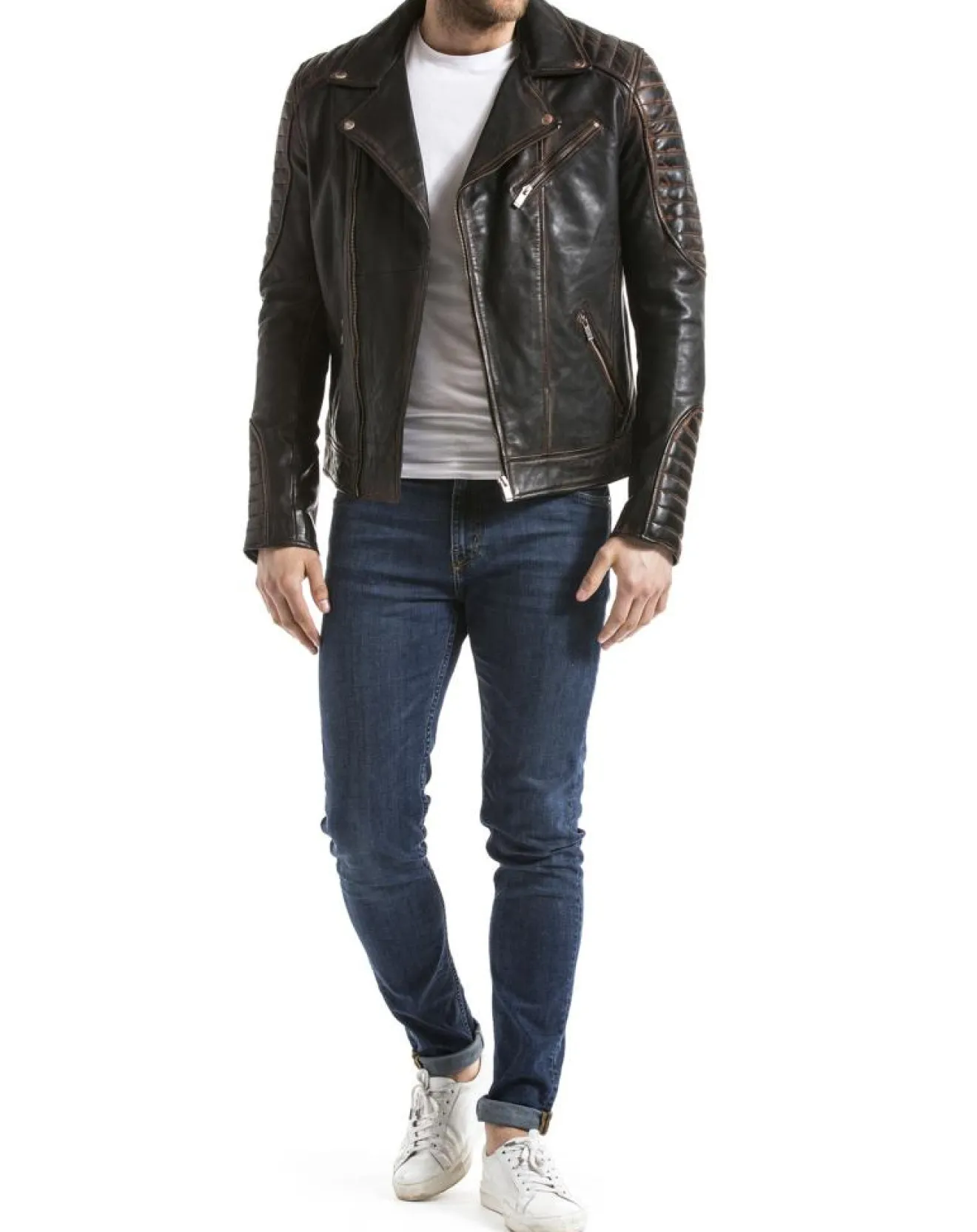 Homme Blue Wellford Veste en Cuir Zambezi marron vintage