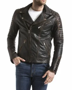 New Blue Wellford Veste en Cuir Zambezi noir vintage