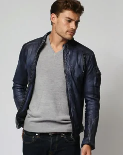 Homme Chyston Veste en Cuir Zeno marine