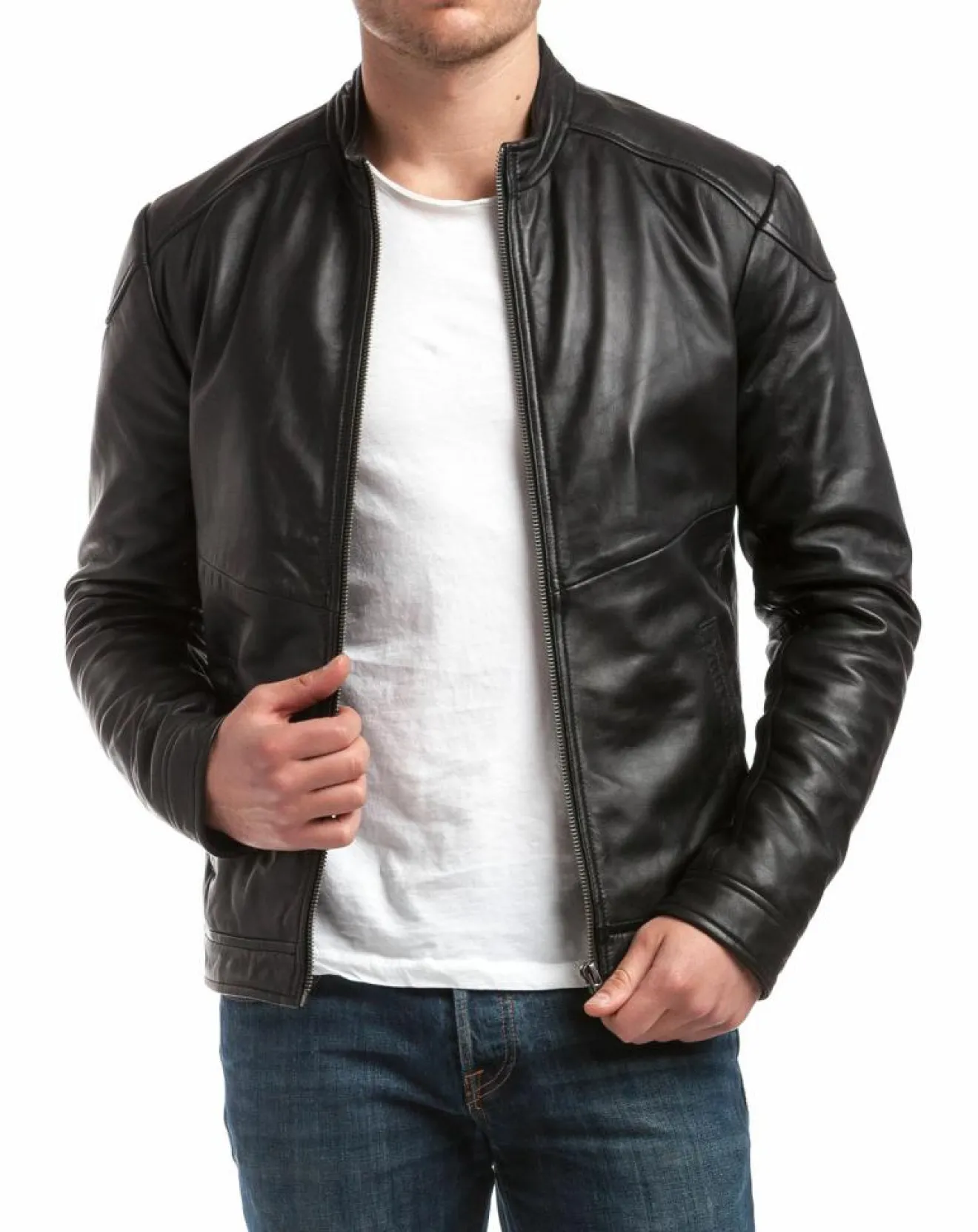 New Chyston Veste en Cuir Zuzarte noire