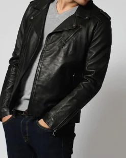 Homme Blue Wellford Veste en Cuir Zyler noire