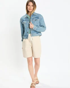 Clearance Marc O'Polo Veste en jean courte à boutons bleue