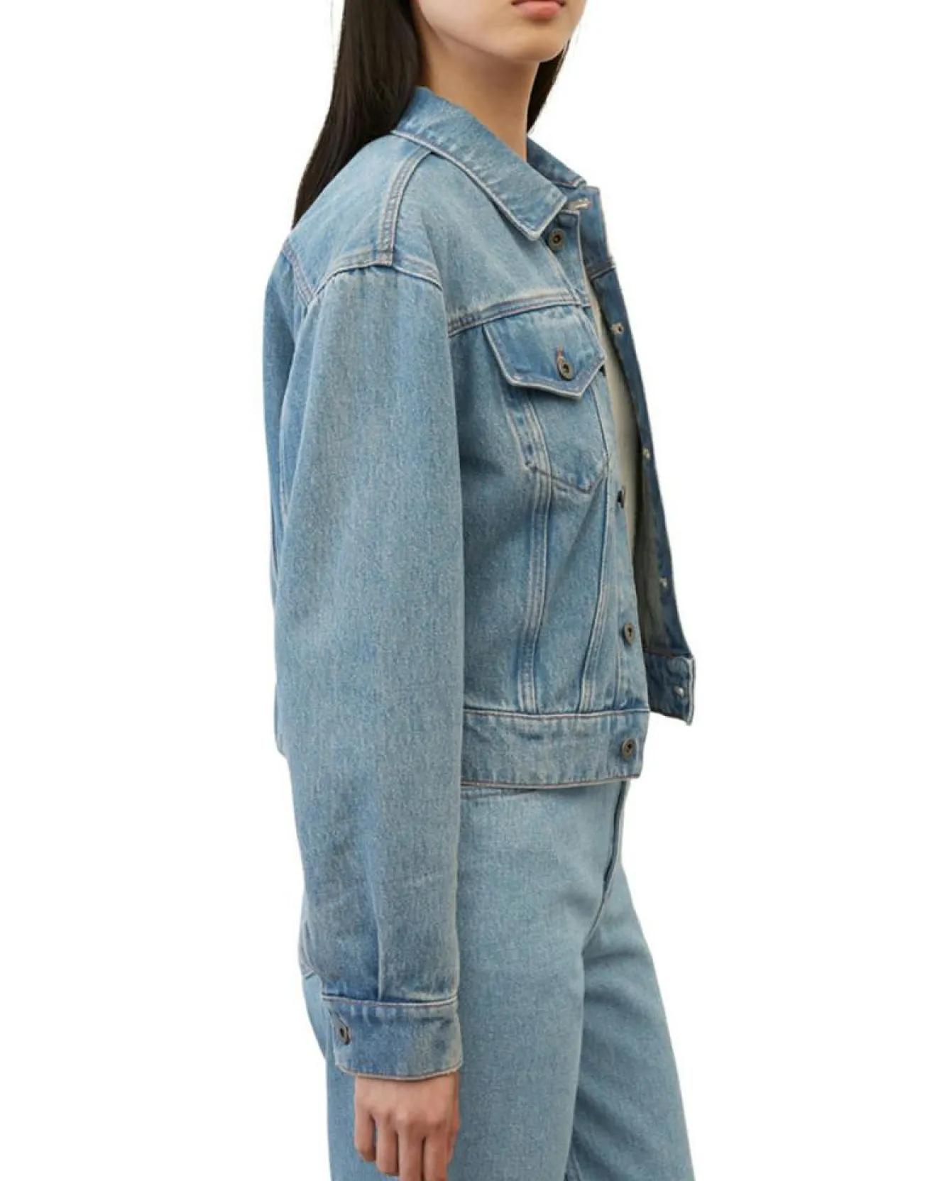 Clearance Marc O'Polo Veste en jean courte à boutons bleue