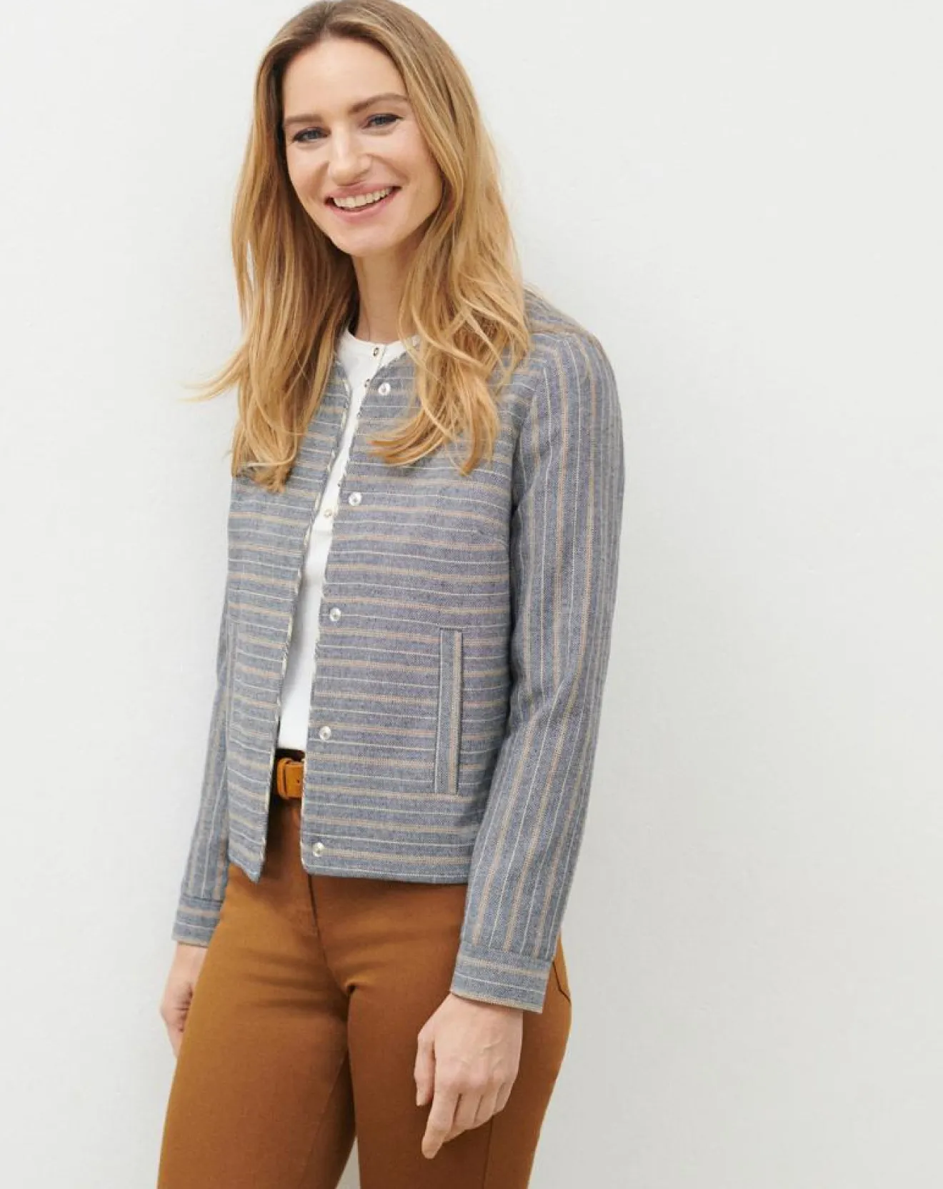 Femme Caroll Veste en Laine mélangée Danila rayée bleu marine