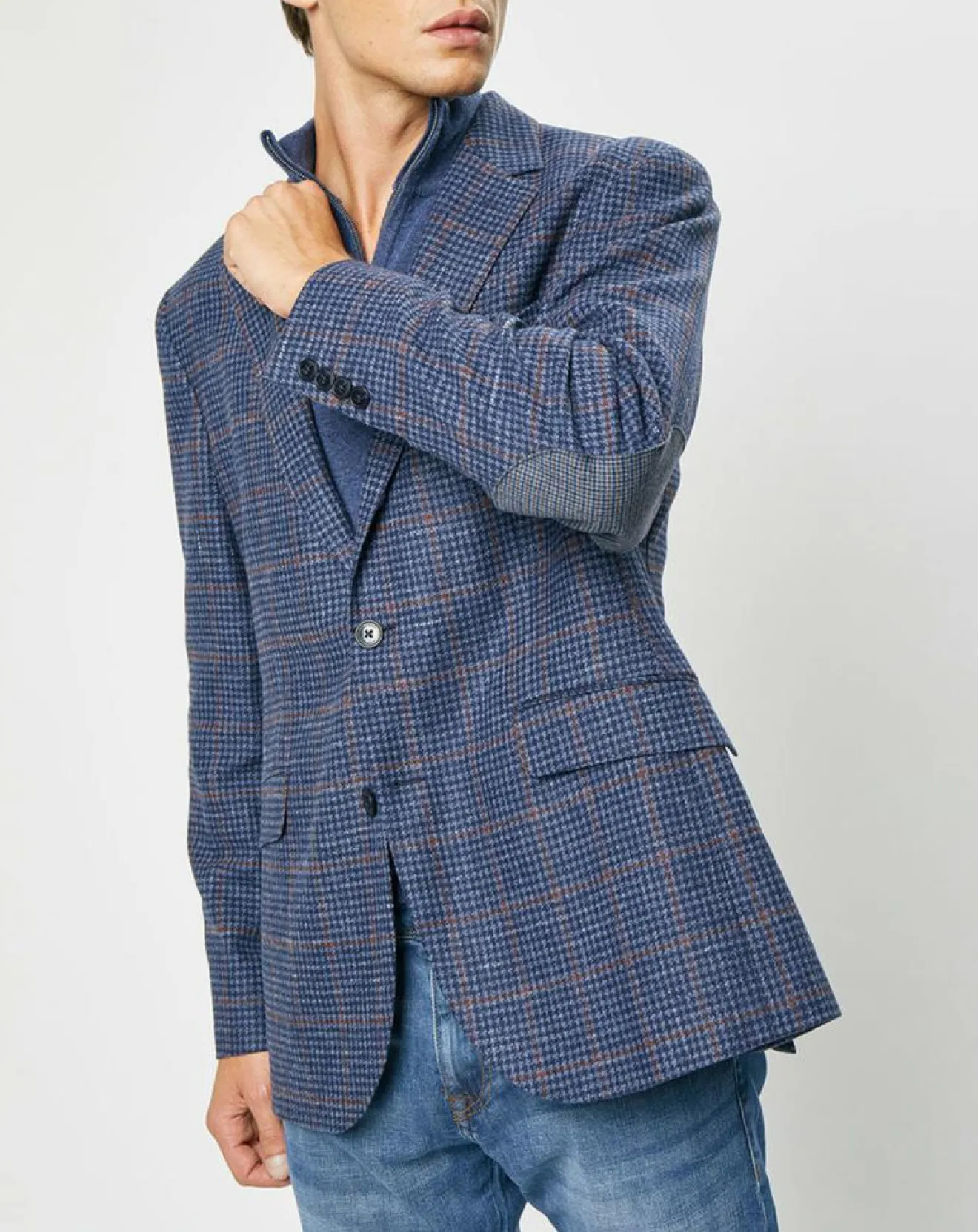 Homme Hackett London Veste en Laine mélangée Tartan imprimée bleue