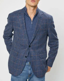 Homme Hackett London Veste en Laine mélangée Tartan imprimée bleue