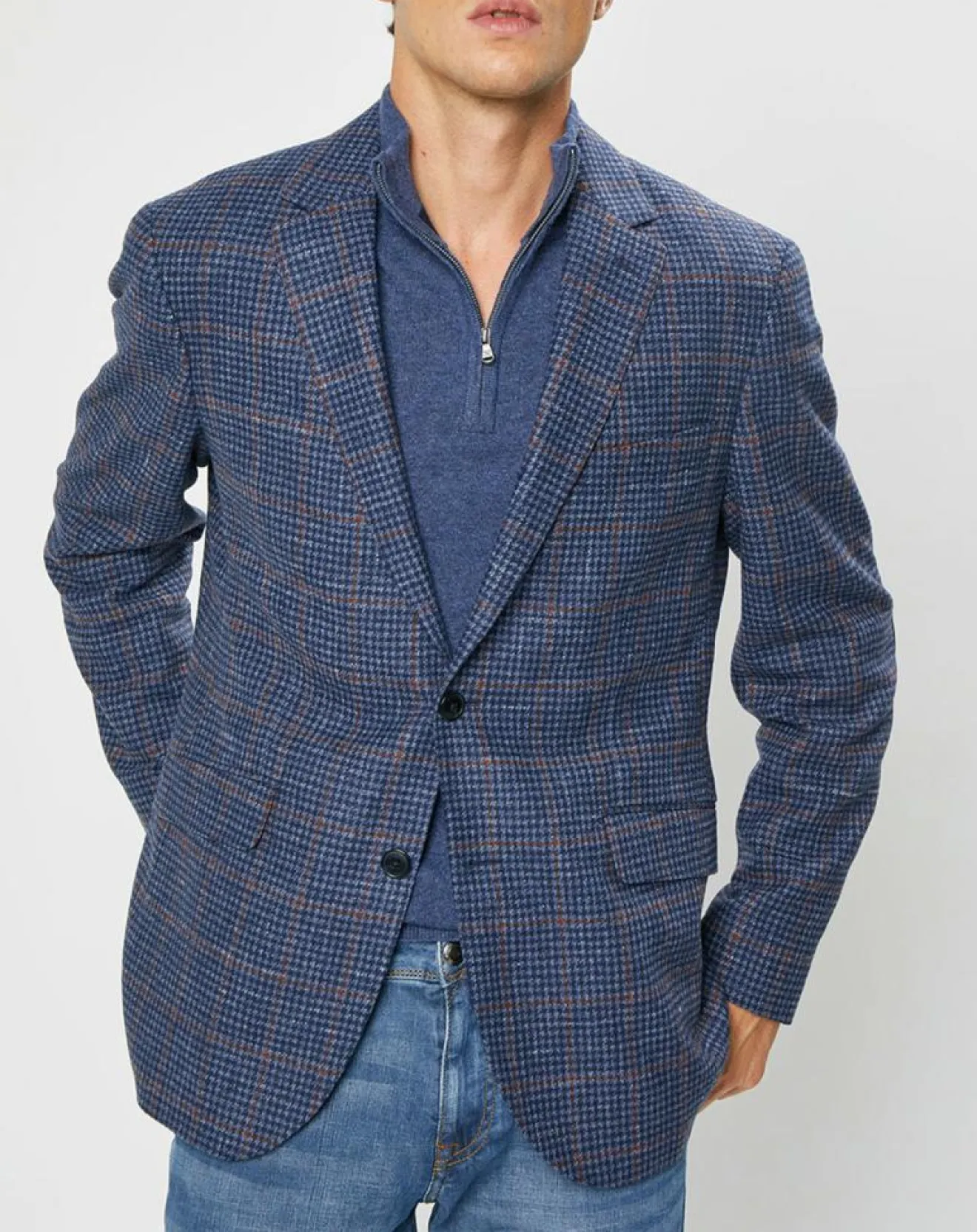 Homme Hackett London Veste en Laine mélangée Tartan imprimée bleue